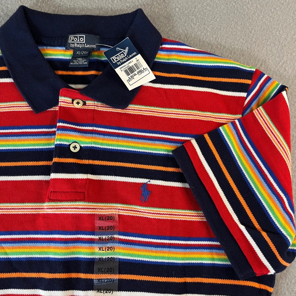 Polo‎ Ralph Lauren Boys XL 20 red navy Stripe Polo Shirt NWT cotton classic fit